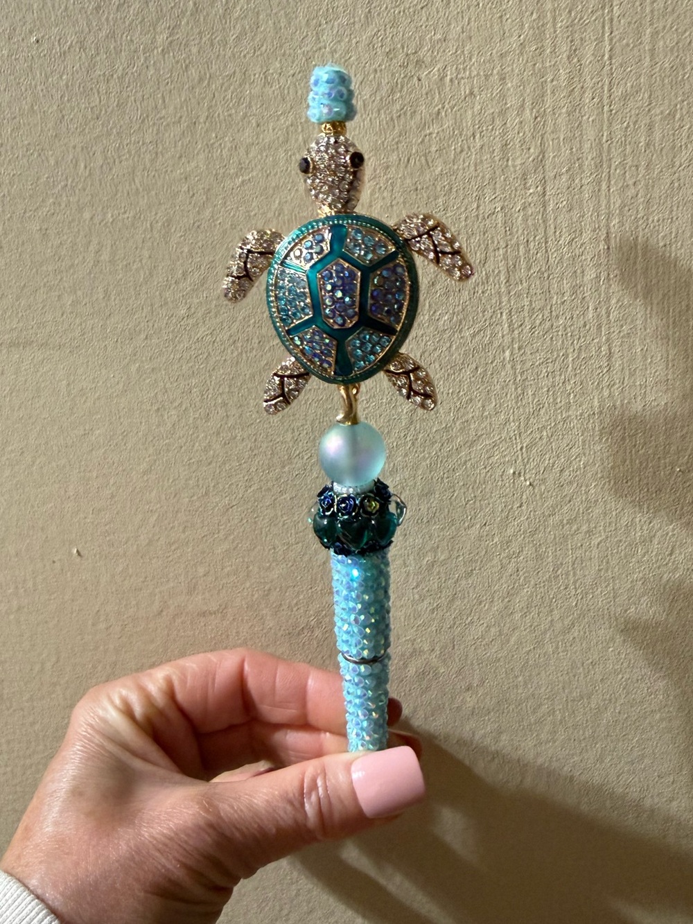 Handcrafted Blue Turtle Decorative Pen - Home Office Accent
